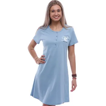 Dámská noční košile Modrá noční košilka pro ženu na knoflíky s bílým medvídkem 1C3897 modrá xxxl