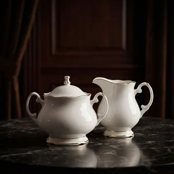 Cukřenka Sada cukřenka a mléčenka se zlatým okrajem ENGLISH COLLECTION bílá