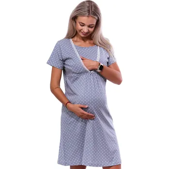 Dámská noční košile Šedá puntíkatá těhotenská košilka s decentními otvory na kojení 1C3681 šedá xxxl