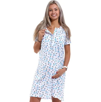 Dámské noční prádlo Bílá modrá kojící a těhotenská košilka, kočičky a tlapičky 1C3179 bílá xxxl
