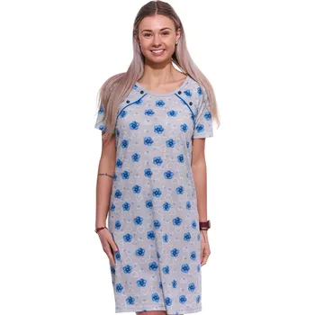 Dámská noční košile Dámská bavlněná košilka v šedé barvě s modrým květinovým motivem 1C3560 šedá m