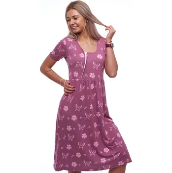 Dámská noční košile Tmavě malinová hedvábně jemná košilka pro elegantní ženu s motýlky a květy 1D1613 vínová xxxl