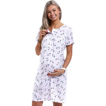 Dámské noční prádlo Bílá kojící a těhotenská košilka, kočičky a růžové tlapičky 1C3165 bílá xxxl