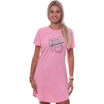 Dámské noční prádlo Růžová noční košilka s krátkými rukávy pro ženy či dívky kazeta z devadesátek 1C3749 růžová xxl