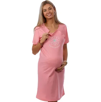 Dámské noční prádlo Růžová těhotenská a kojící košile má dvojité propínání na knoflíky KOPRETINA 1C3553 růžová xxl