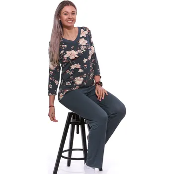 Dámské pyžamo Zelené i béžové jemné luxusní pyžamo pro ženy či dívky s kytičkami 2XL-5XL 1D1465 zelená xxxl