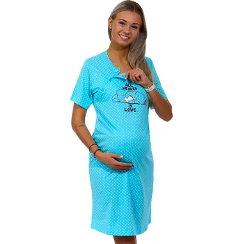 Dámská noční košile Azurová puntíkatá kojící a těhotenská košilka na knoflíky - all we need is love 1C3249 modrá xxxl