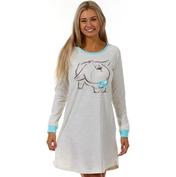 Dámské noční prádlo Béžová pruhovaná noční košile pro ženy i dívky s dlouhým rukávem a pejskem 1C3381 béžová l