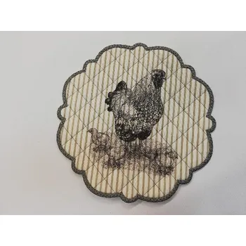 Nákupní taška Textilní prostírání na stůl kulaté 20cm - šedé - slepice