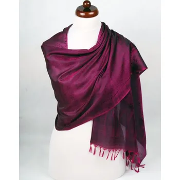 Šála Hedvábná šála z Váránasí magenta s černou
