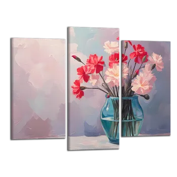 Obraz Obraz na plátně Modrá váza s kytkou , třídílný 4283CX