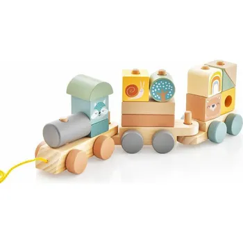 Dřevěná hračka Costway Dřevěný vláček s kostkami