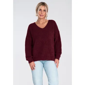 Dámský svetr Figl Klasický, volný svetr s dlouhými rukávy M1236 Barva: Bordová, Velikost: S