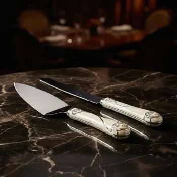 Sada na dort s ozdobnými držadly 32 cm krémová 2 ks