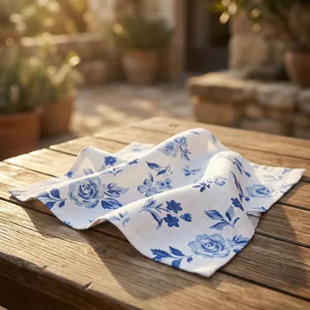 Papírový ubrousek Prostírání s květy 45 × 35 cm bílo-modré