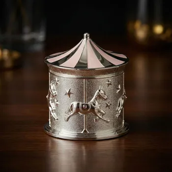 Šperkovnice Hrací kolotoč 8,3 × 8,3 × 10,7 cm stříbrno-růžový