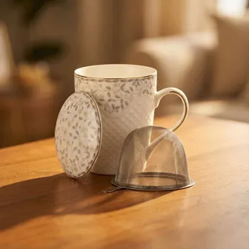 Hrnek se sítkem a víčkem 430 ml květinový vzor