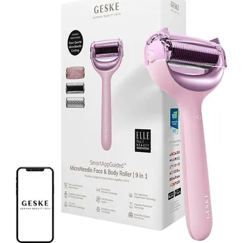 Masážní přístroj MicroNeedle Face & Body Roller 9v1 Geske s aplikací (růžový)