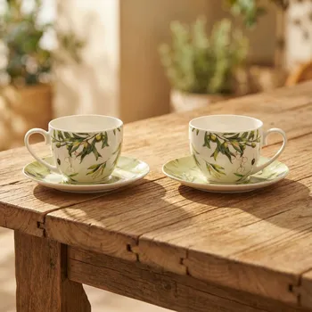 Šálky s podšálky s motivem oliv 230 ml 2 ks