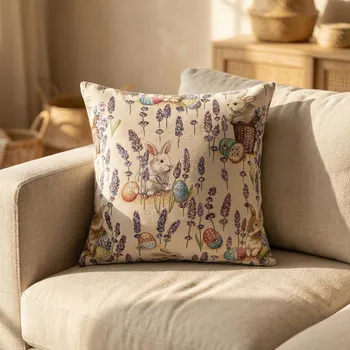 Povlak na polštářek Velikonoční povlak na polštář EDEN 45×45 cm se zajíčky a levandulí