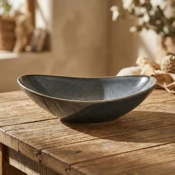 Talíř Oválný talíř na polévku EASY LIFE 22,5 × 19 cm tmavě šedý kropenatý