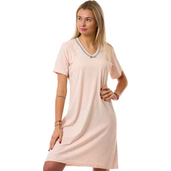 Dámské noční prádlo Meruňková dámská bavlněná noční košile s krátkým rukávem a šedými puntíky 1C4150 oranžová xxxl