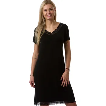 Dámské noční prádlo Černá luxusní jemná noční košilka s krátkými rukávy lemovaná krajkou pro plnoštíhlou ženu 1D1438 černá xxxl