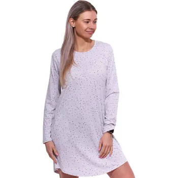 Dámská noční košile Šedobéžová puntíkatá noční košilka s dlouhými rukávy pro ženy či dívky 1C3890 šedá xxxl