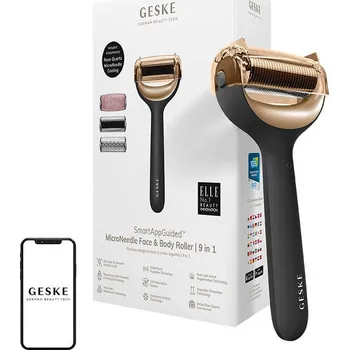 Masážní přístroj Mikrojehličkový váleček na obličej a tělo 9 v 1 Geske s aplikací (šedý)