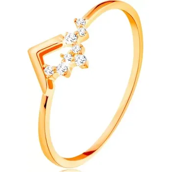 Prsten Blýskavý zlatý prsten 585 - lesklý zalomený pás, drobné čiré zirkonky - Velikost: 57