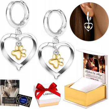 Náušnice Stříbrné Náušnice 925 Srdíčka s Psí Tlapkou Srdíčka Psí Tlapka Dlouhé Dámské