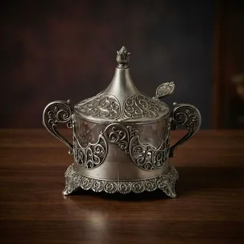 Cukřenka Cukřenka s víčkem a lžičkou barva cín