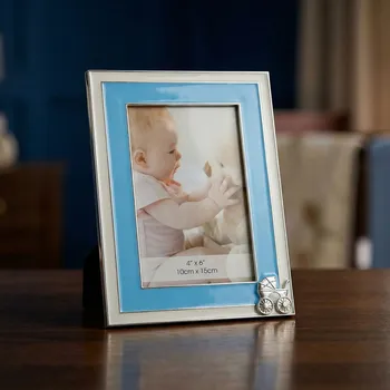 Rám na obraz Dětský fotorámeček s kočárkem 10 × 15 cm modro-stříbrný