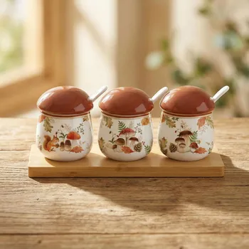 Dóza na potraviny Sada na koření na podstavci s lžičkami EASY LIFE GRZYBY 22 cm bílá 3 ks