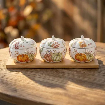 Dóza na potraviny Sada dóz na podstavci ve tvaru dýně EASY LIFE 28 × 9 × 9 cm 3 ks