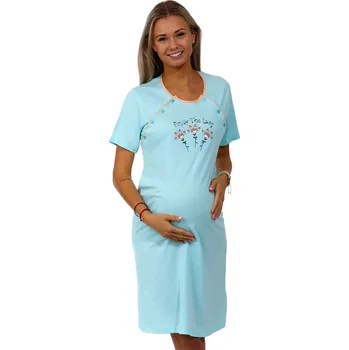 Dámské noční prádlo Azurová kojící a těhotenská košilka na knoflíky ENJOY THE DAY 1C3211 modrá xxl