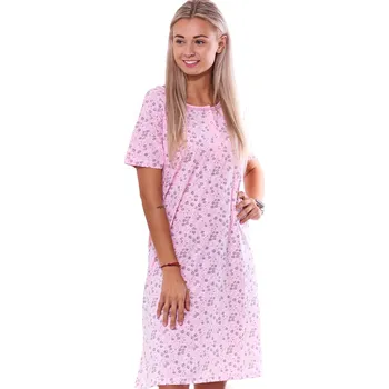 Dámská noční košile Růžová i šedá květovaná noční košilka pro plnoštíhlé ženy či dívky na patentky u krku 1C3704 růžová l