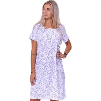 Dámské noční prádlo Fialová a bílá květinová delší noční košilka pro ženy či dívky na knoflíky u krku 1C3655 fialová s