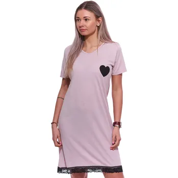 Dámské noční prádlo Světle kávová noční košilka s krátkými rukávy a s krajkou pro ženy či dívky srdce 1C3858 hnědá xxxl