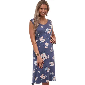 Dámská noční košile Hedvábně jemná košilka bez rukávů - šedomodrá s růžovým a bílým květinovým vzorem pro ženy 1D1653 šedá 2xl