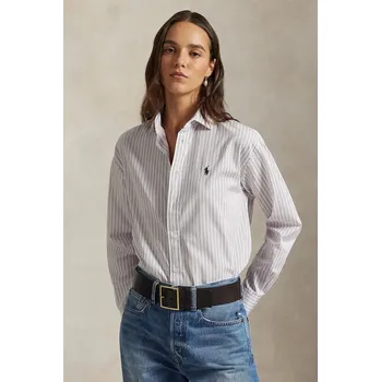 Dámská košile Bavlněná košile Polo Ralph Lauren dámská, zelená barva, relaxed, s klasickým límcem, 211910743 00B, vel. L