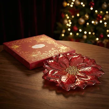 Skleněný talíř ve tvaru vánoční hvězdy EASY LIFE 31 cm červený