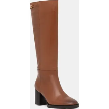 Dámské kozačky Kožené kozačky Tommy Hilfiger STACKED HEEL LEATHER LONG BOOT FW0FW08865 hnědá 88X, EUR 41