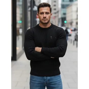 Pánský svetr Buďchlap Černý pletený svetr s módními dírami