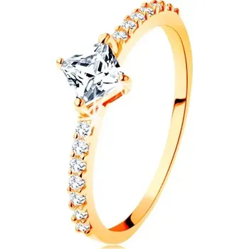 Prsten Zlatý prsten 585 - čirý zirkonový čtvereček, třpytivé linie na ramenech - Velikost: 59