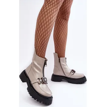 Dámské kozačky Dámské lakové boty na zip D&A MR870-94 Barva: Stříbrná, Velikost: 37