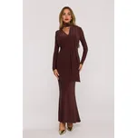 MOE Šaty s řasením a šerpou M891 Barva: Hnědá, Velikost: XL