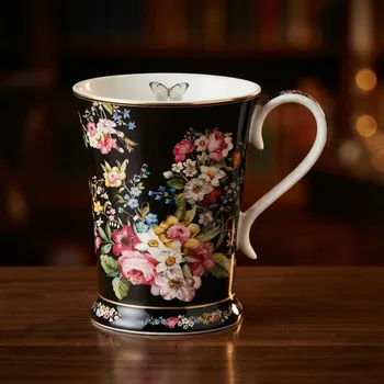 Hrnek EASY LIFE 270 ml černý s květy