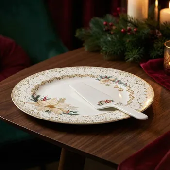 Talíř na dort se servírovací lopatkou vánoční EASY LIFE 32 cm 2 ks