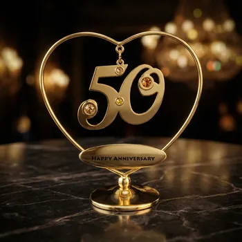 Figurka srdce s číslem 50 HAPPY ANNIVERSARY zlatá